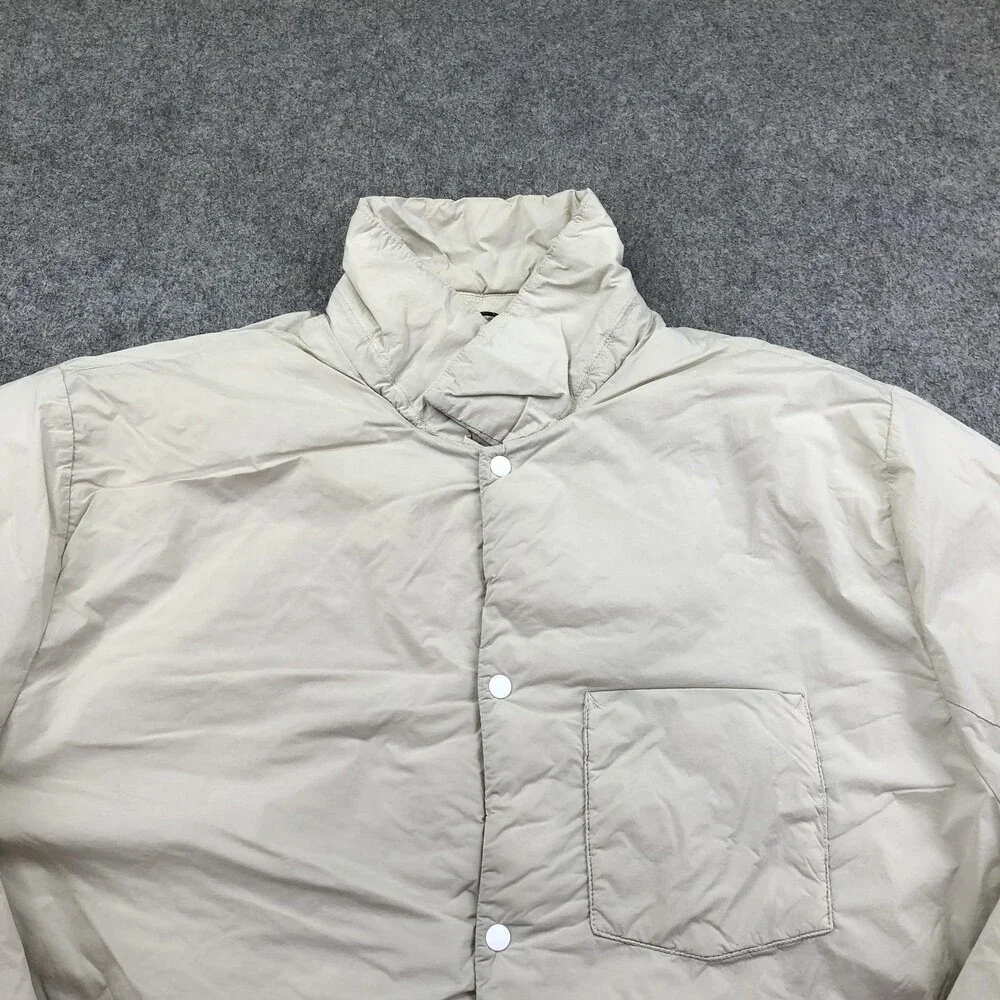 Hill City Jacket Mens Medium Beige Nylon Snap Front Puffer Lightweight Insulated